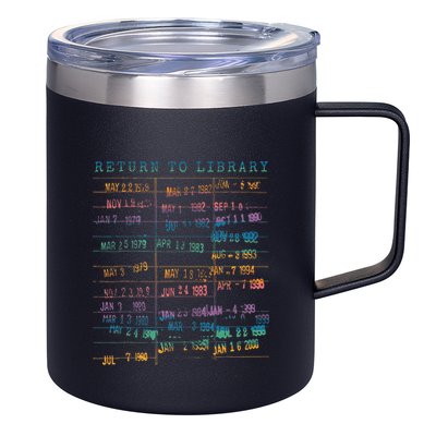 Library Card Vintage Book Due Date Bookish Rainbow 12oz Stainless Steel Coffee Mug