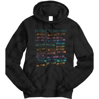 Library Card Vintage Book Due Date Bookish Rainbow Tie Dye Hoodie