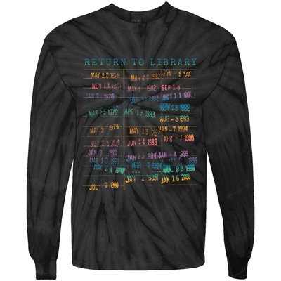 Library Card Vintage Book Due Date Bookish Rainbow Tie-Dye Long Sleeve Shirt