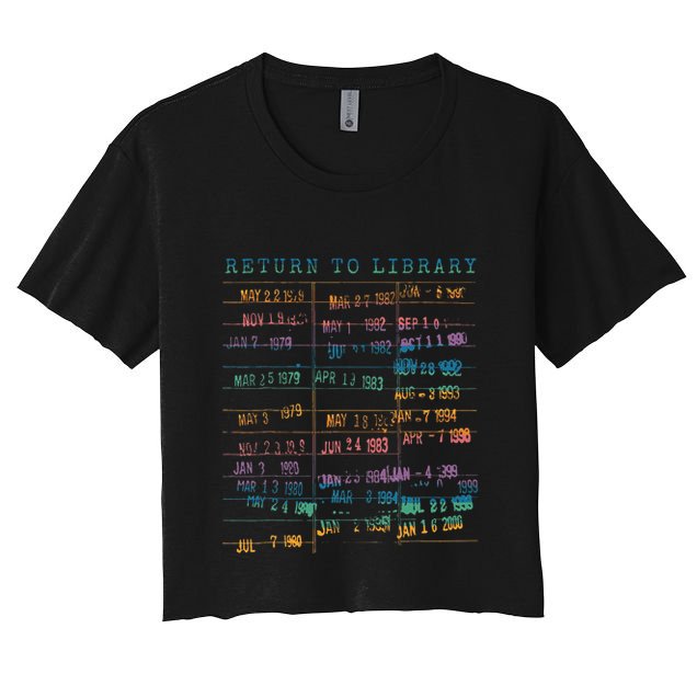 Library Card Vintage Book Due Date Bookish Rainbow Crop Top