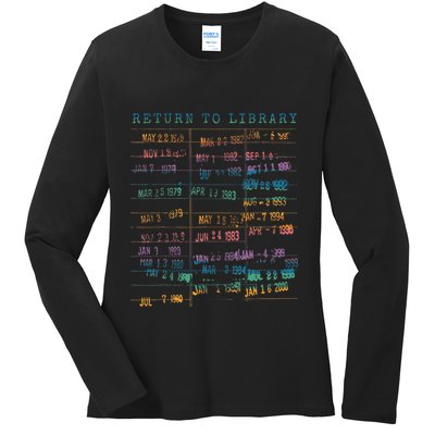 Library Card Vintage Book Due Date Bookish Rainbow Ladies Long Sleeve Shirt