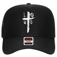 Love Cross Valentines Day Cool Religious Christian High Crown Mesh Back Trucker Hat