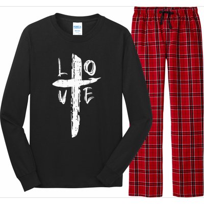 Love Cross Valentines Day Cool Religious Christian Long Sleeve Pajama Set