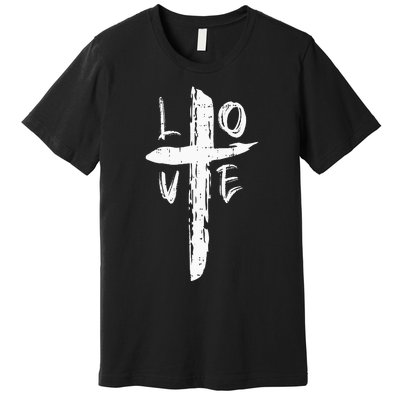 Love Cross Valentines Day Cool Religious Christian Premium T-Shirt