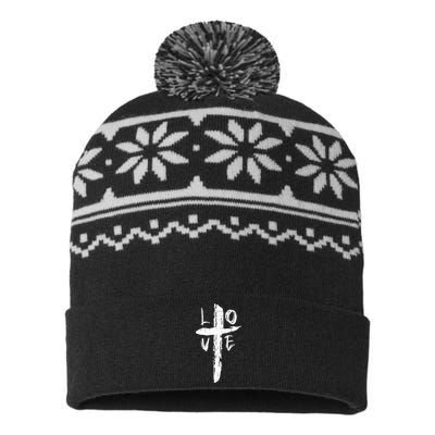 Love Cross Valentines Day Cool Religious Christian USA-Made Snowflake Beanie