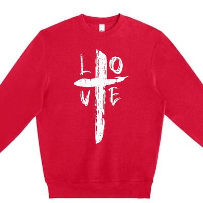 Love Cross Valentines Day Cool Religious Christian Premium Crewneck Sweatshirt