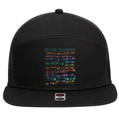 Library Card Vintage Book Due Date Bookish Rainbow Reading 7 Panel Mesh Trucker Snapback Hat