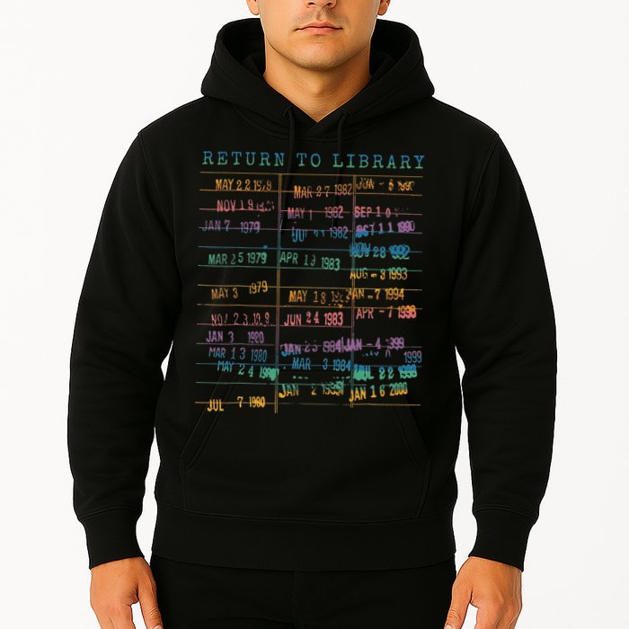 Library Card Vintage Book Due Date Bookish Rainbow Reading Hoodie