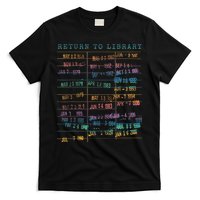Library Card Vintage Book Due Date Bookish Rainbow Reading T-Shirt