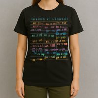 Library Card Vintage Book Due Date Bookish Rainbow Reading T-Shirt