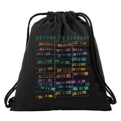 Library Card Vintage Book Due Date Bookish Rainbow Reading Drawstring Bag