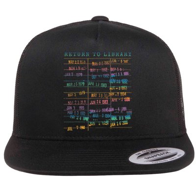 Library Card Vintage Book Due Date Bookish Rainbow Reading Flat Bill Trucker Hat