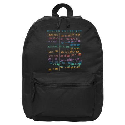 Library Card Vintage Book Due Date Bookish Rainbow Reading 16 in Basic Backpack