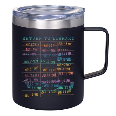 Library Card Vintage Book Due Date Bookish Rainbow Reading 12oz Stainless Steel Coffee Mug