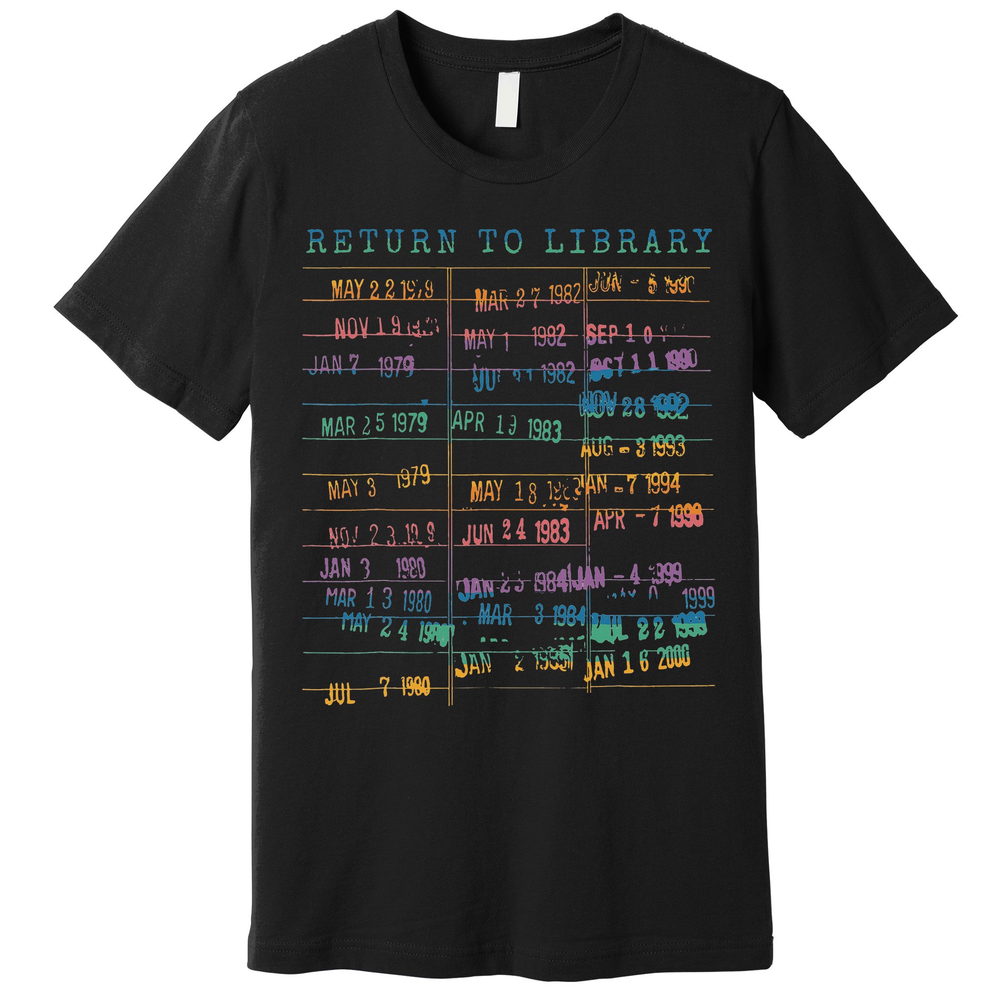 Library Card Vintage Book Due Date Bookish Rainbow Reading Premium T-Shirt