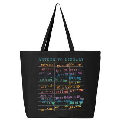 Library Card Vintage Book Due Date Bookish Rainbow Reading 25L Jumbo Tote