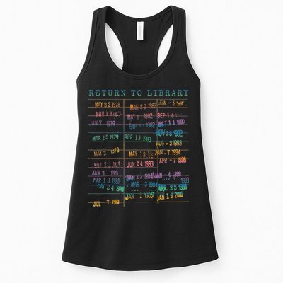 Library Card Vintage Book Due Date Bookish Rainbow Reading Womens Tank Top