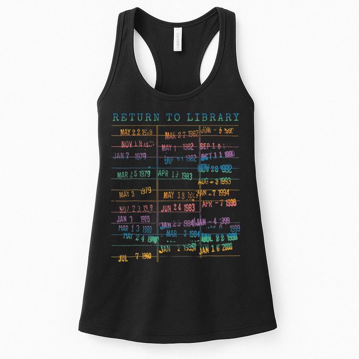 Library Card Vintage Book Due Date Bookish Rainbow Reading Womens Tank Top