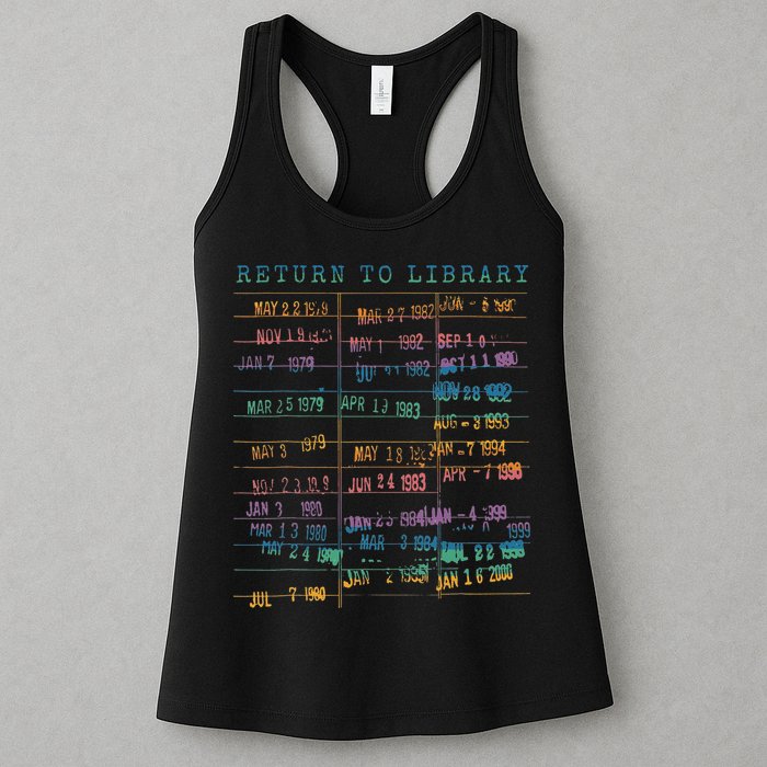 Library Card Vintage Book Due Date Bookish Rainbow Reading Womens Tank Top