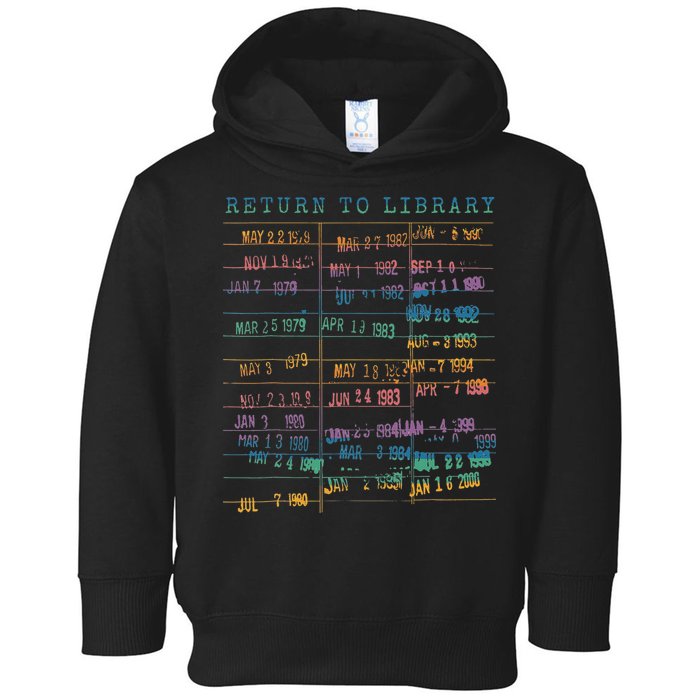 Library Card Vintage Book Due Date Bookish Rainbow Reading Toddler Hoodie