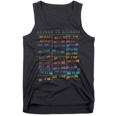 Library Card Vintage Book Due Date Bookish Rainbow Reading Tank Top