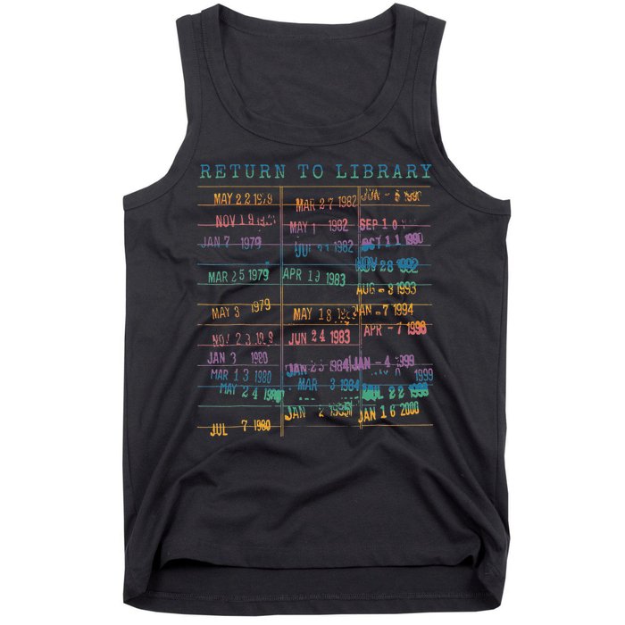 Library Card Vintage Book Due Date Bookish Rainbow Reading Tank Top