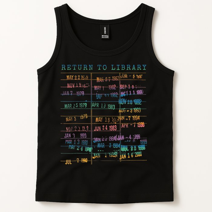 Library Card Vintage Book Due Date Bookish Rainbow Reading Tank Top