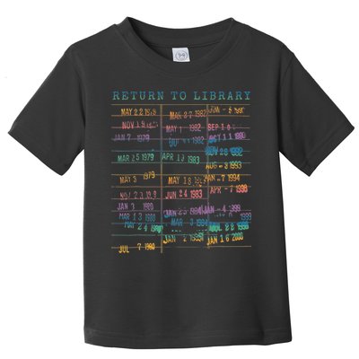 Library Card Vintage Book Due Date Bookish Rainbow Reading Toddler T-Shirt