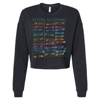 Library Card Vintage Book Due Date Bookish Rainbow Reading Cropped Pullover Crew