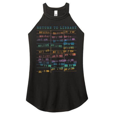 Library Card Vintage Book Due Date Bookish Rainbow Reading Women's Perfect Tri Rocker Tank