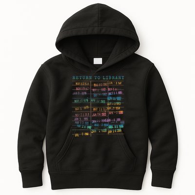 Library Card Vintage Book Due Date Bookish Rainbow Reading Kids Hoodie