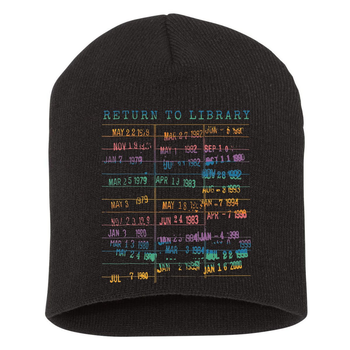Library Card Vintage Book Due Date Bookish Rainbow Reading Short Acrylic Beanie