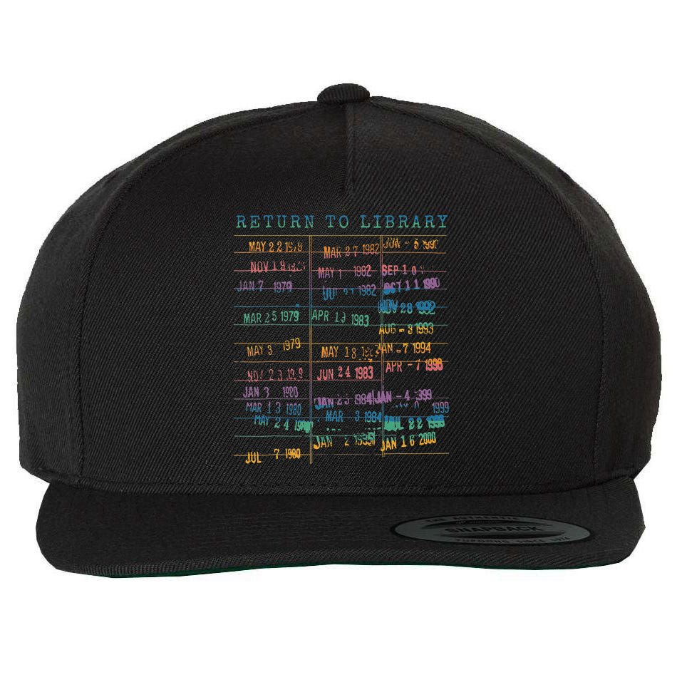 Library Card Vintage Book Due Date Bookish Rainbow Reading Wool Snapback Cap