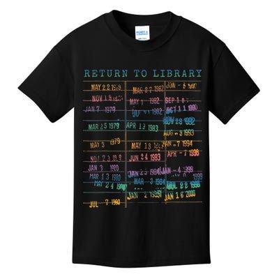 Library Card Vintage Book Due Date Bookish Rainbow Reading Kids T-Shirt