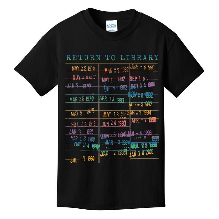 Library Card Vintage Book Due Date Bookish Rainbow Reading Kids T-Shirt