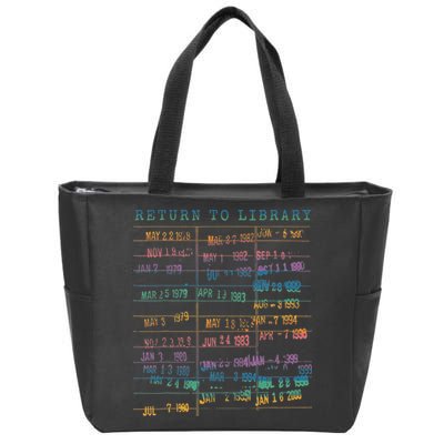 Library Card Vintage Book Due Date Bookish Rainbow Reading Zip Tote Bag