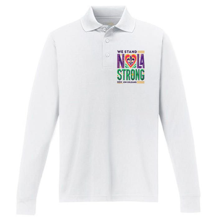 Louisiana Culture Vintage We Stand Nola Strong Apparel Performance Long Sleeve Polo