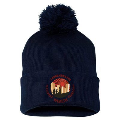 Labor Creats Wealth Pom Pom 12in Knit Beanie