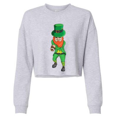 Leprechaun Costume With Football Holiday Station Playoff Cool Gift Cropped Pullover Crew