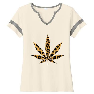 Leopard Cheetah Weed Cannabis Marijuana 420 Thc Stoner Gift Ladies Halftime Notch Neck Tee