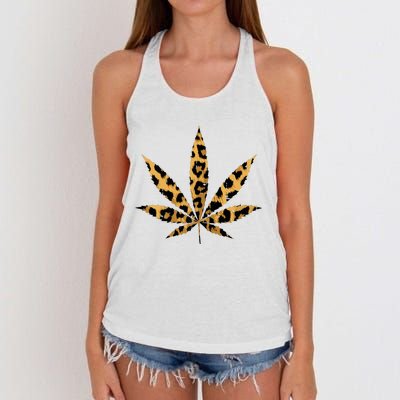 Leopard Cheetah Weed Cannabis Marijuana 420 Thc Stoner Gift Women's Knotted Racerback Tank