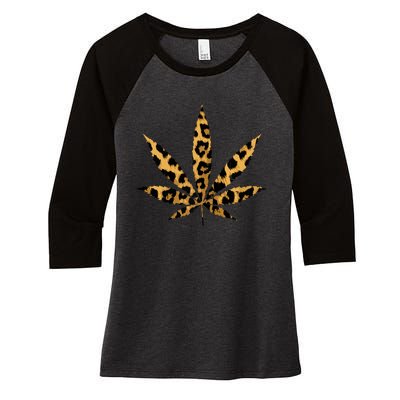 Leopard Cheetah Weed Cannabis Marijuana 420 Thc Stoner Gift Women's Tri-Blend 3/4-Sleeve Raglan Shirt