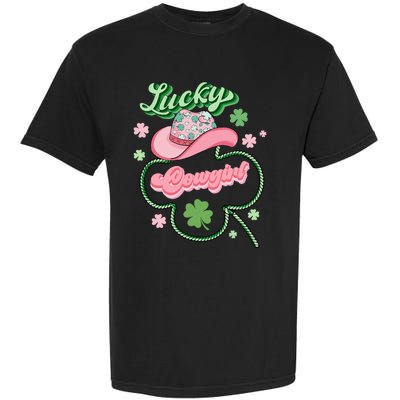 Lucky Cowgirl Western St Patricks Day Women Cowboy Hat Garment-Dyed Heavyweight T-Shirt