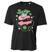 Lucky Cowgirl Western St Patricks Day Women Cowboy Hat Cooling Performance Crew T-Shirt