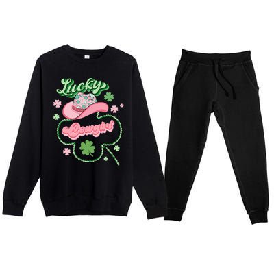 Lucky Cowgirl Western St Patricks Day Women Cowboy Hat Premium Crewneck Sweatsuit Set