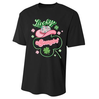 Lucky Cowgirl Western St Patricks Day Women Cowboy Hat Performance Sprint T-Shirt