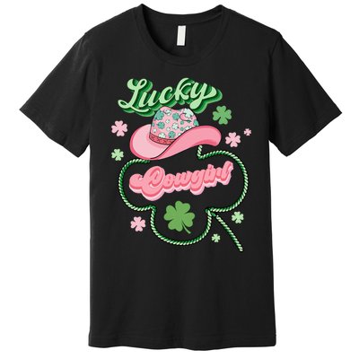 Lucky Cowgirl Western St Patricks Day Women Cowboy Hat Premium T-Shirt