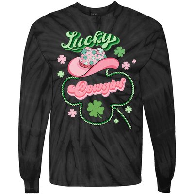 Lucky Cowgirl Western St Patricks Day Women Cowboy Hat Tie-Dye Long Sleeve Shirt