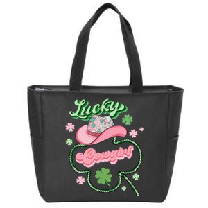 Lucky Cowgirl Western St Patricks Day Women Cowboy Hat Zip Tote Bag