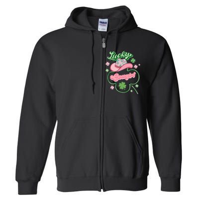 Lucky Cowgirl Western St Patricks Day Women Cowboy Hat Full Zip Hoodie